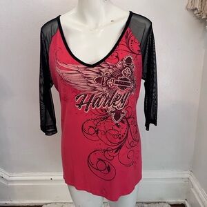 Harley-Davidson Red and Black Long Sleeve Tee